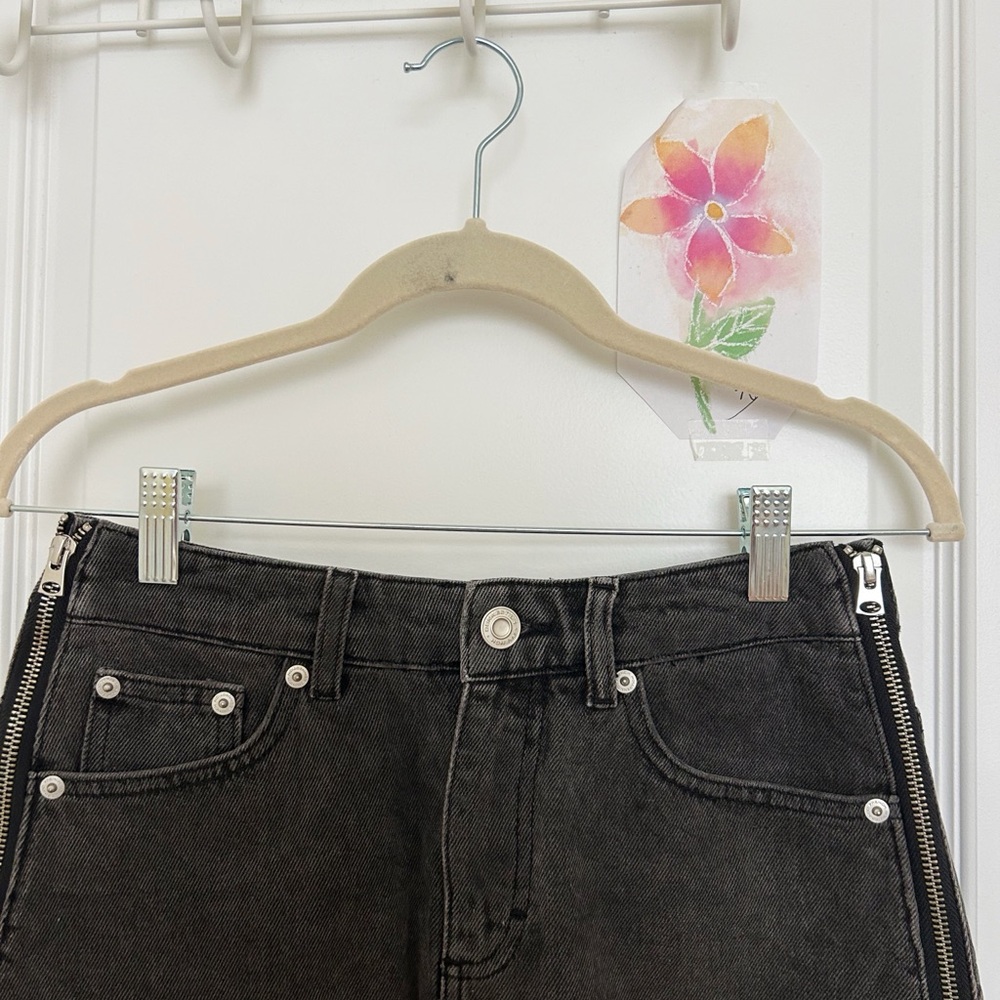 French Connection 4 Black Denim Zipper Mini Skirt